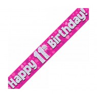 Pink Hearts 11th Birthday Banner